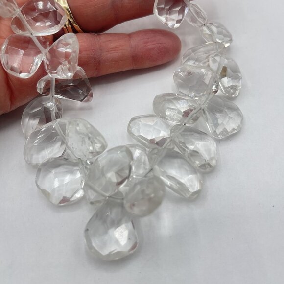 Vintage Faceted Clear Crystal Quartez Bead Necklace With Silver-Tone Clasp - Picture 2 of 8